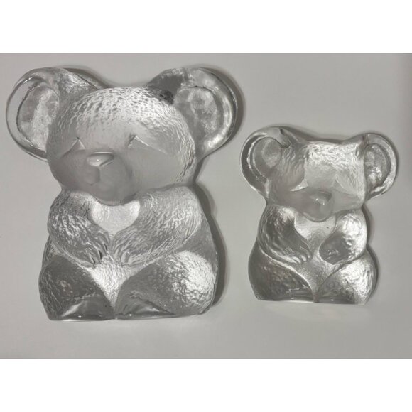 Royal Krona Sweden Koala Bear Set of 2 Vintage Crystal Figurine Paperweight - Picture 2 of 7